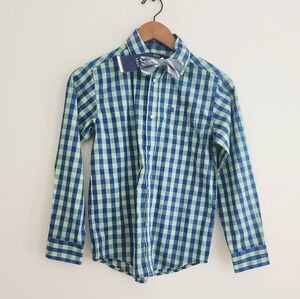 12 New Izod Kids Blue and Green Plaid Button Down Shirt With Bowtie